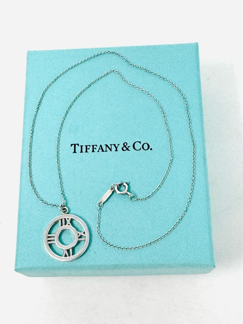 Authentic Tiffany & Co. Atlas Open Circle Pendant Necklace.